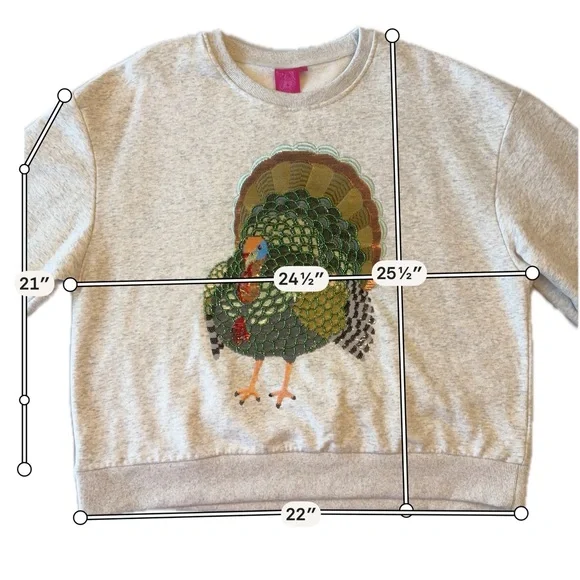 QUEEN OF SPARKLES Light Gray Sweatshirt with Turkey Design Small (oversized) - Picture 4 of 6